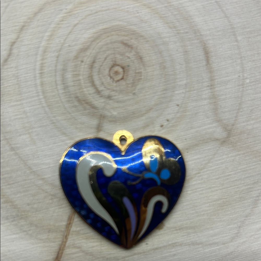 Artistic Blue and Gold Heart Brooch